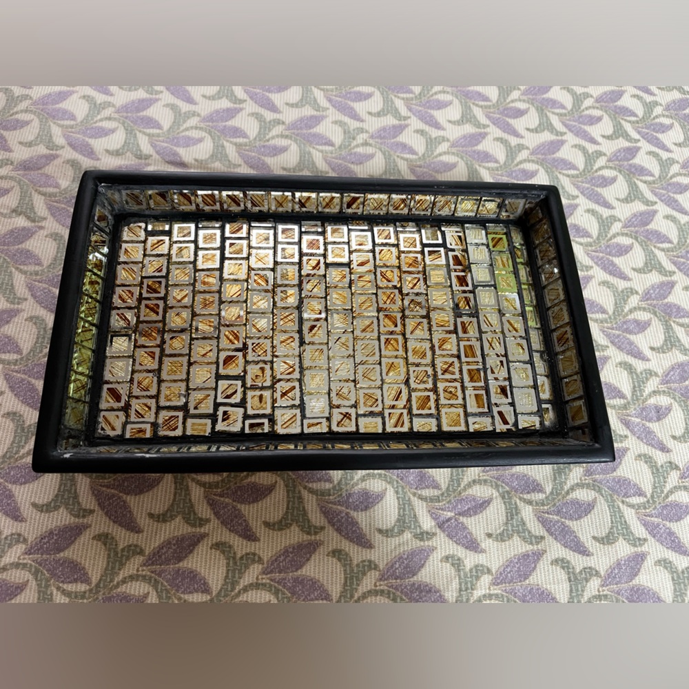 Moroccan Small Tray - Shiny Glass Like , Rectangular with Square Shapes
